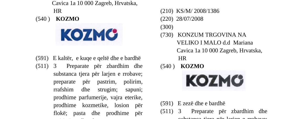 Zëri i markës KOZMO në buletin