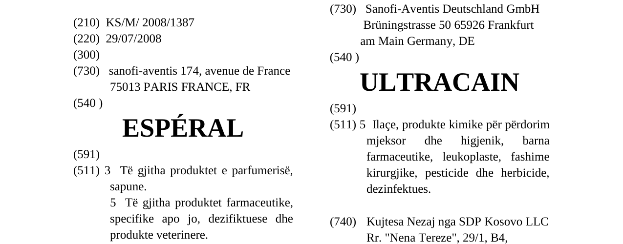 Zëri i markës ESPÉRAL në buletin