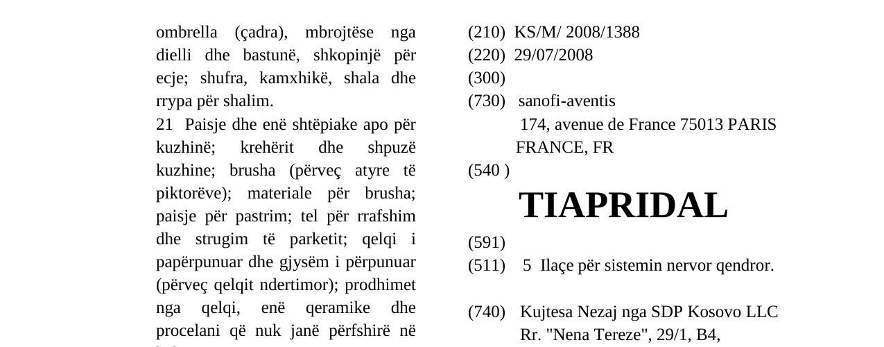 Zëri i markës TIAPRIDAL në buletin
