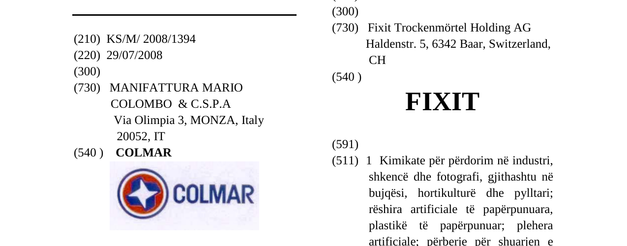 Zëri i markës COLMAR në buletin