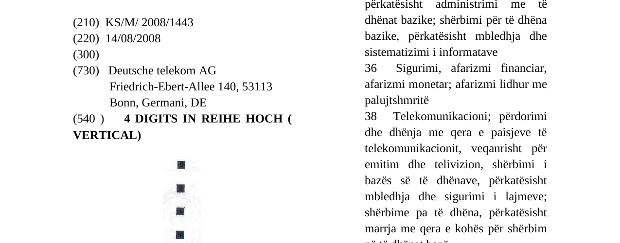 Zëri i markës 4 DIGITS IN REIHE HOCH ( VERTICAL) në buletin