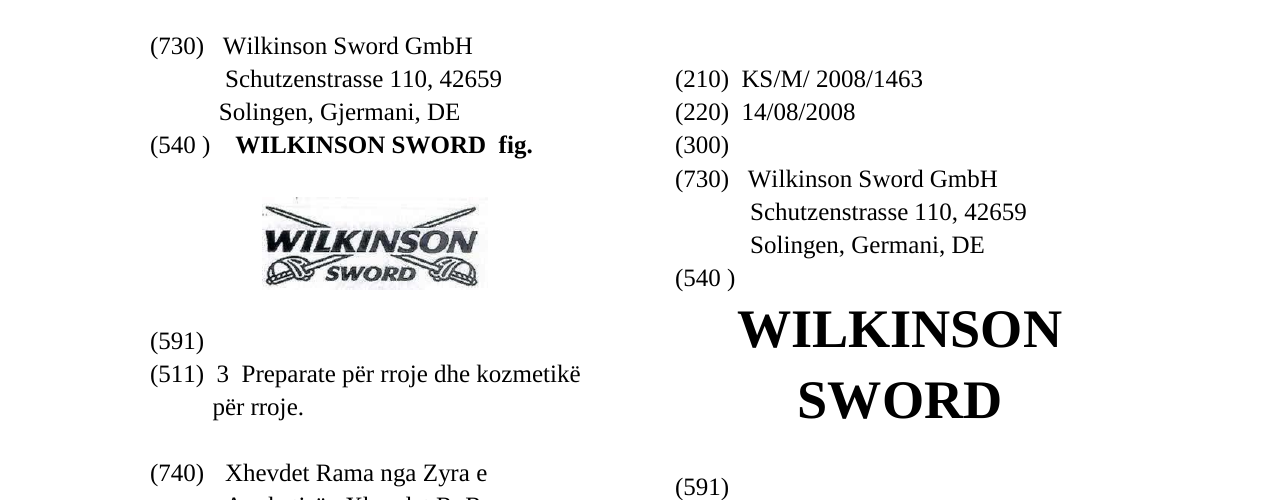 Zëri i markës WILKINSON SWORD në buletin