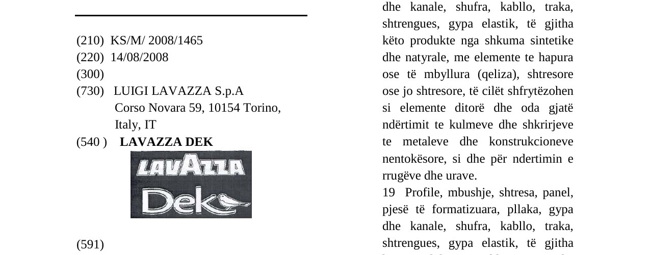Zëri i markës LAVAZZA DEK në buletin