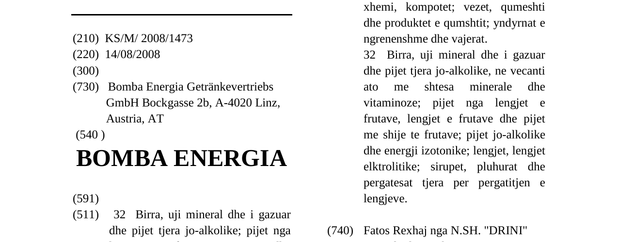 Zëri i markës BOMBA ENERGIA në buletin