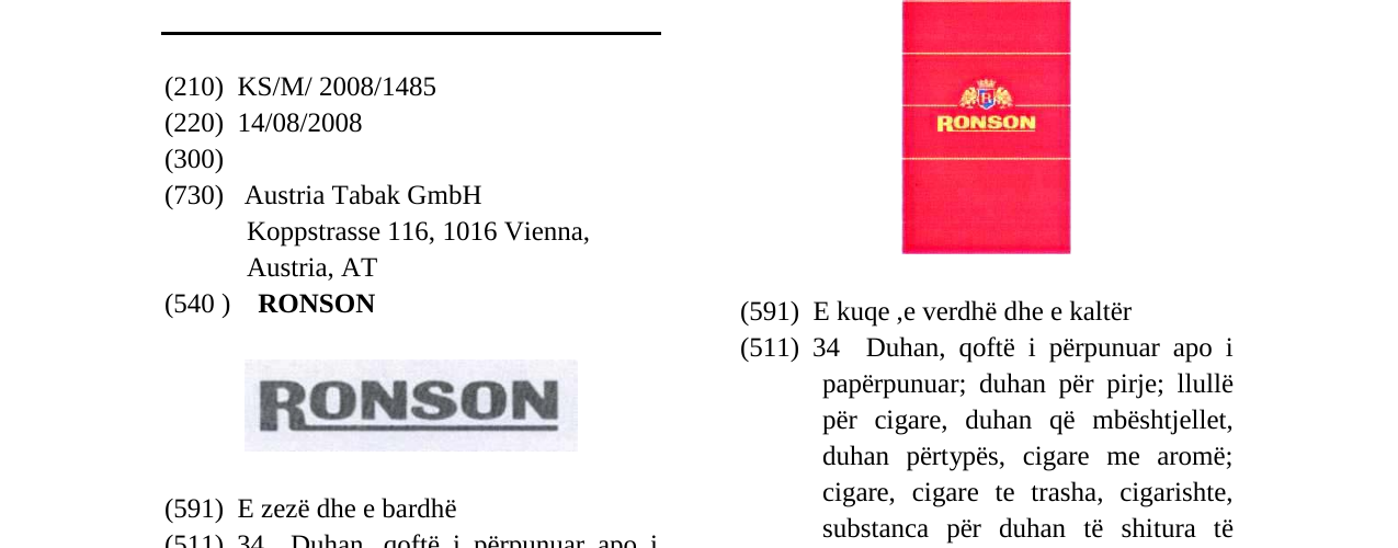 Zëri i markës RONSON në buletin