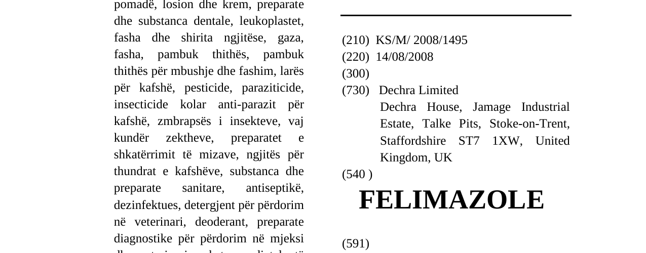 Zëri i markës FELIMAZOLE në buletin