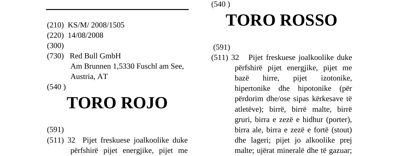 Zëri i markës TORO ROJO në buletin
