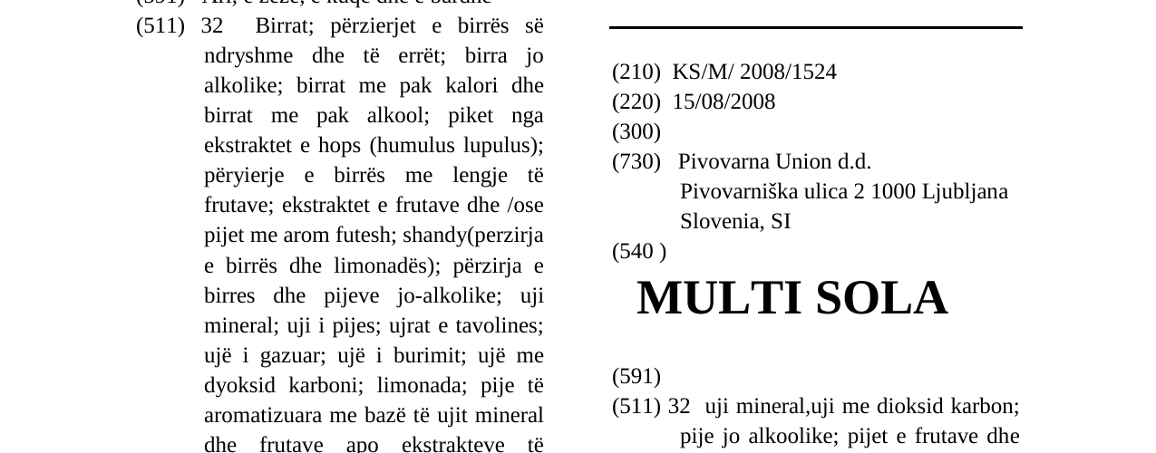 Zëri i markës MULTI SOLA në buletin