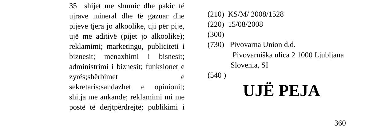 Zëri i markës UJË PEJA në buletin