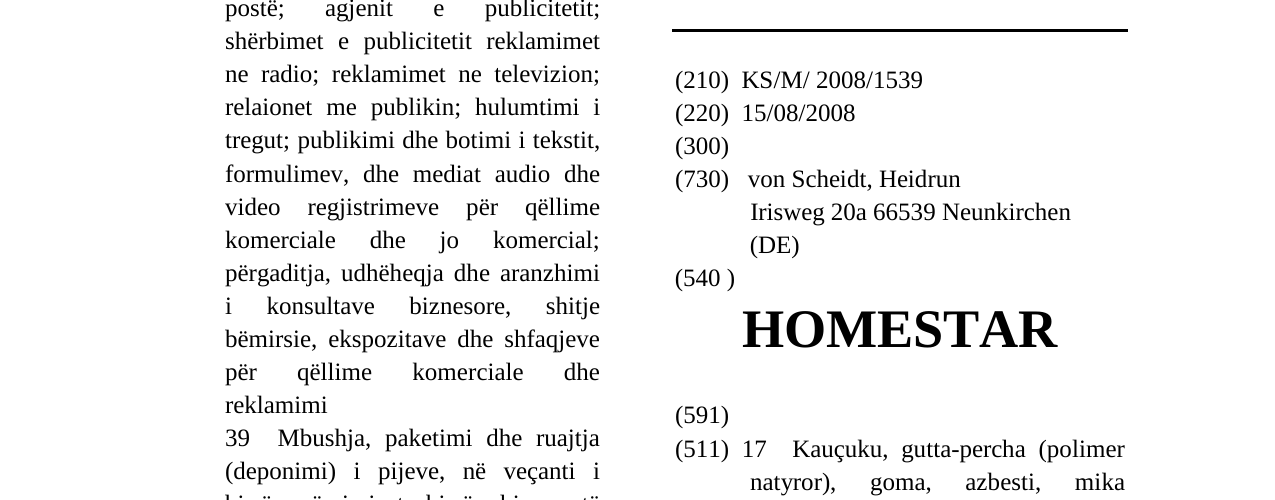 Zëri i markës HOMESTAR në buletin
