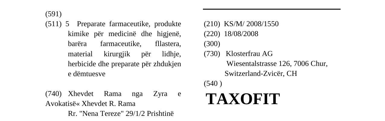 Zëri i markës TAXOFIT në buletin