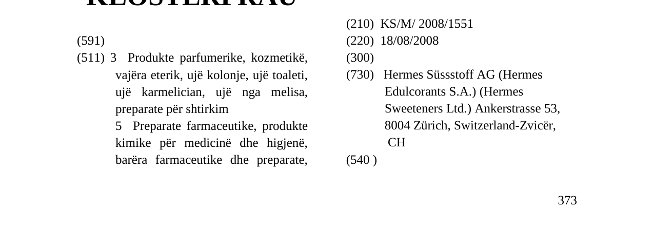 Zëri i markës HERMESETAS në buletin