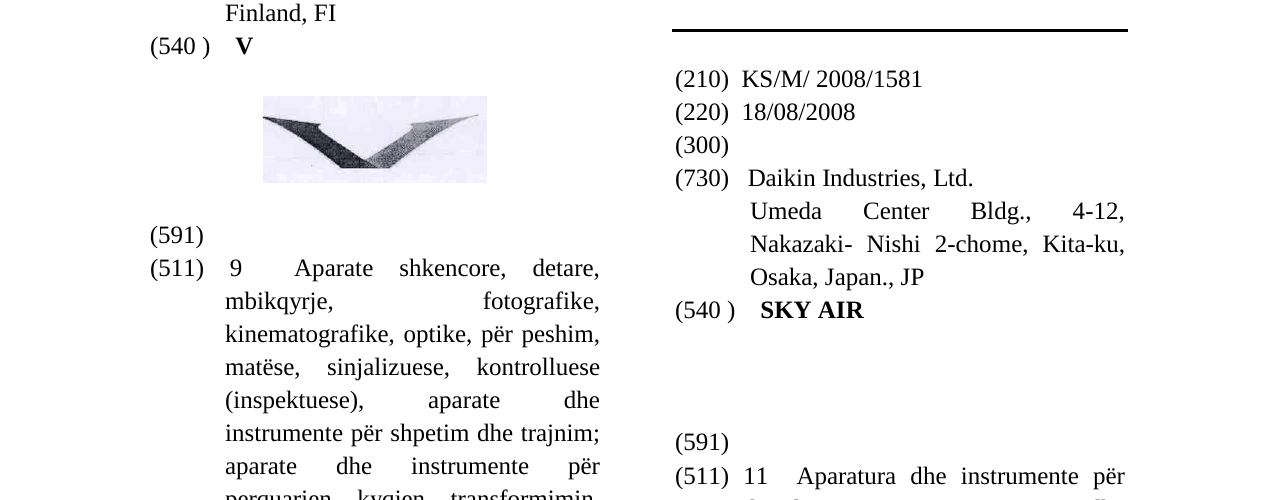 Zëri i markës SKY AIR në buletin