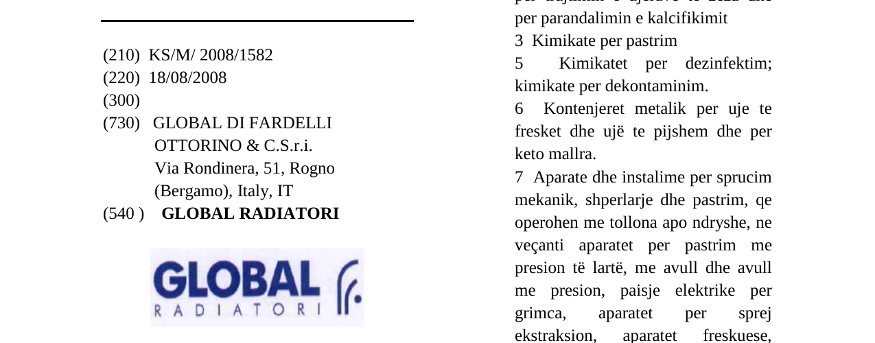 Zëri i markës GLOBAL RADIATORI në buletin