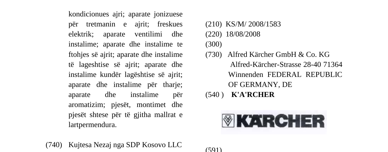 Zëri i markës K'A'RCHER në buletin