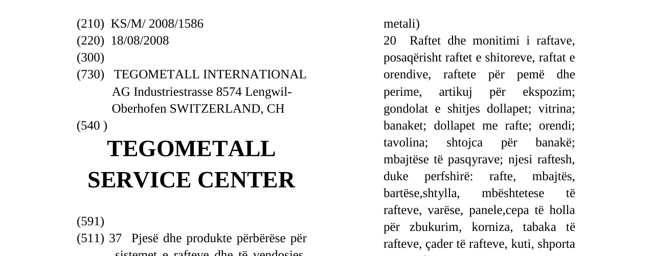 Zëri i markës TEGOMETALL SERVICE CENTER në buletin
