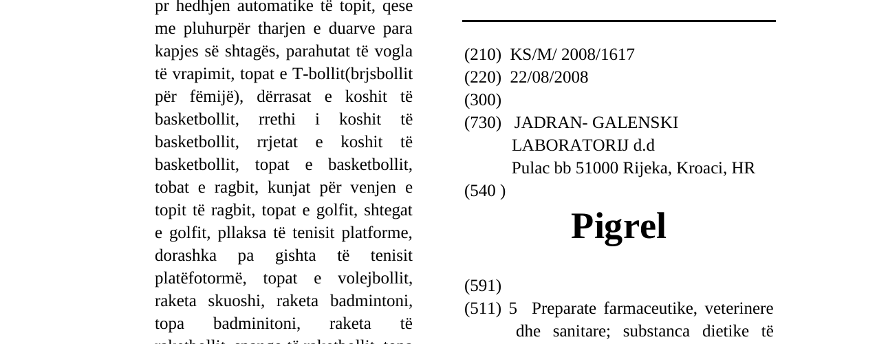 Zëri i markës Pigrel në buletin