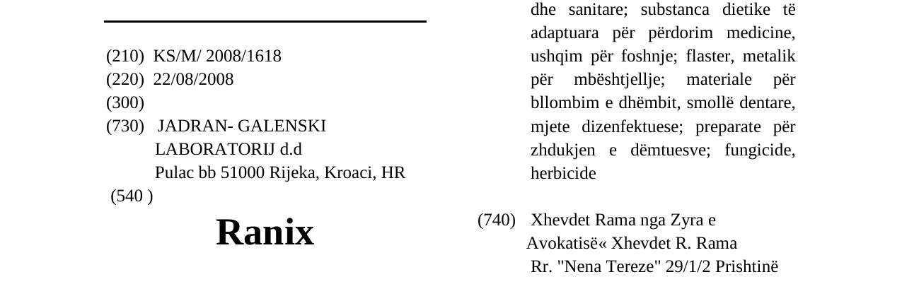 Zëri i markës Ranix në buletin