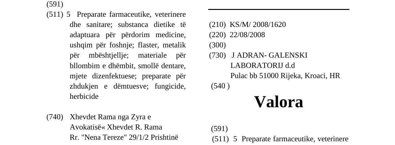 Zëri i markës Valora në buletin