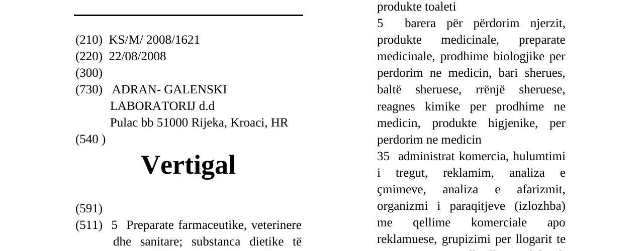 Zëri i markës Vertigal në buletin