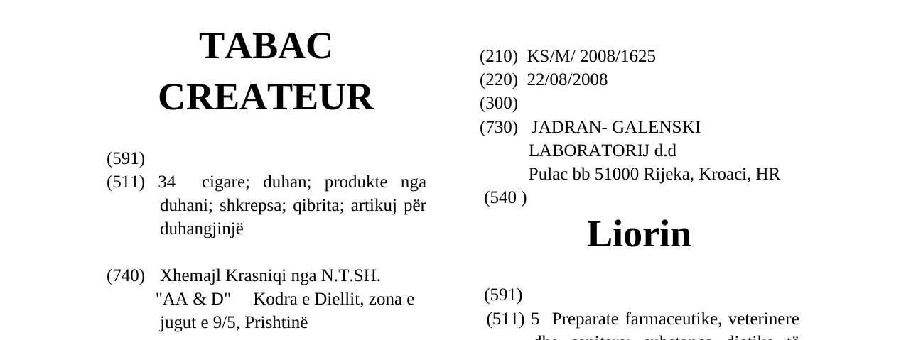 Zëri i markës Liorin në buletin