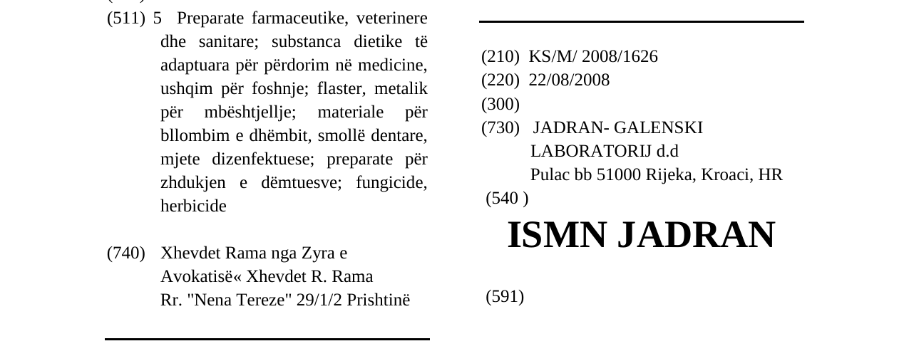 Zëri i markës ISMN JADRAN në buletin