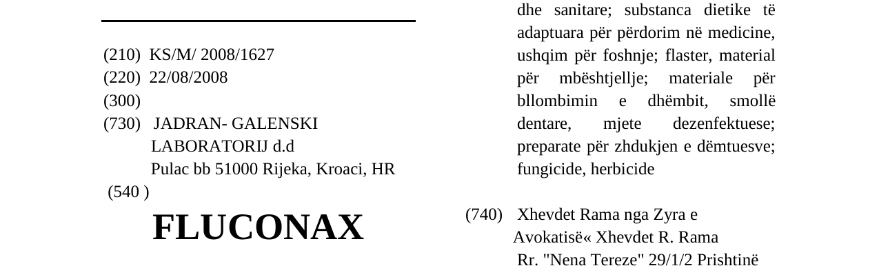 Zëri i markës FLUCONAX në buletin