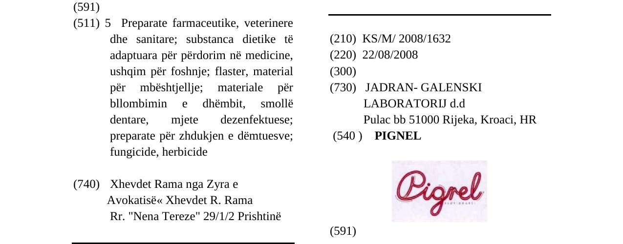 Zëri i markës PIGNEL në buletin
