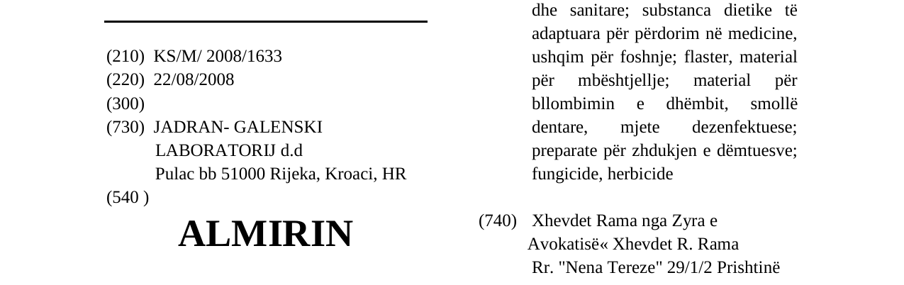Zëri i markës ALMIRIN në buletin