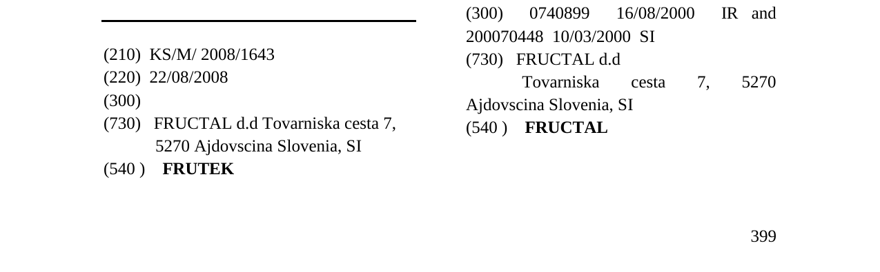 Zëri i markës FRUTEK në buletin