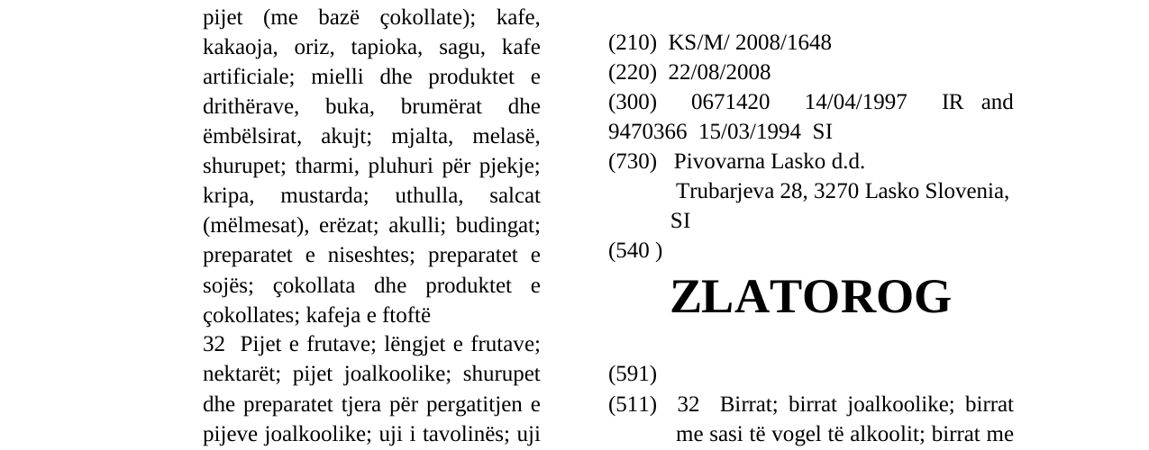 Zëri i markës ZLATOROG në buletin