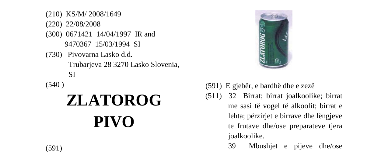 Zëri i markës ZLATOROG PIVO në buletin
