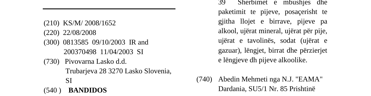 Zëri i markës BANDIDOS në buletin