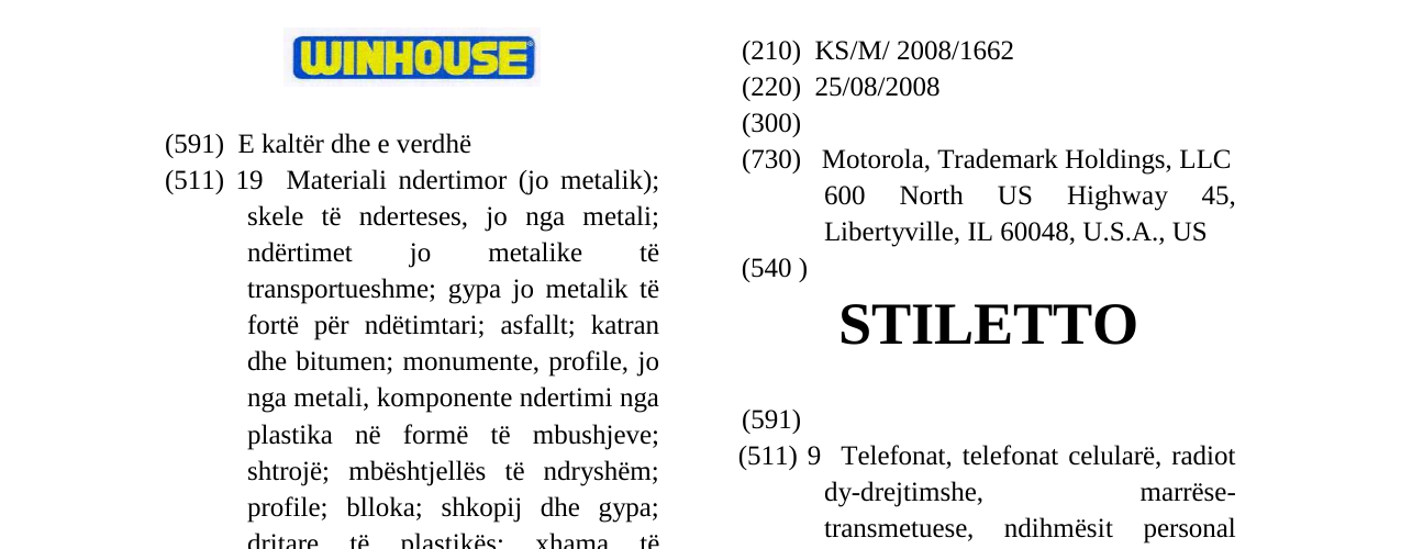 Zëri i markës STILETTO në buletin