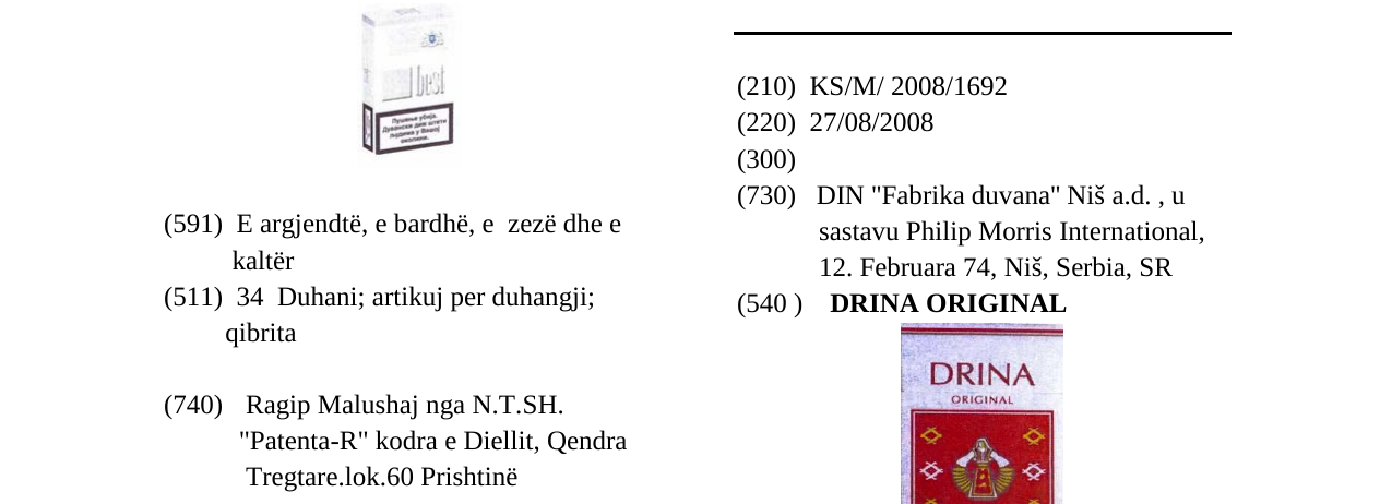 Zëri i markës DRINA ORIGINAL në buletin