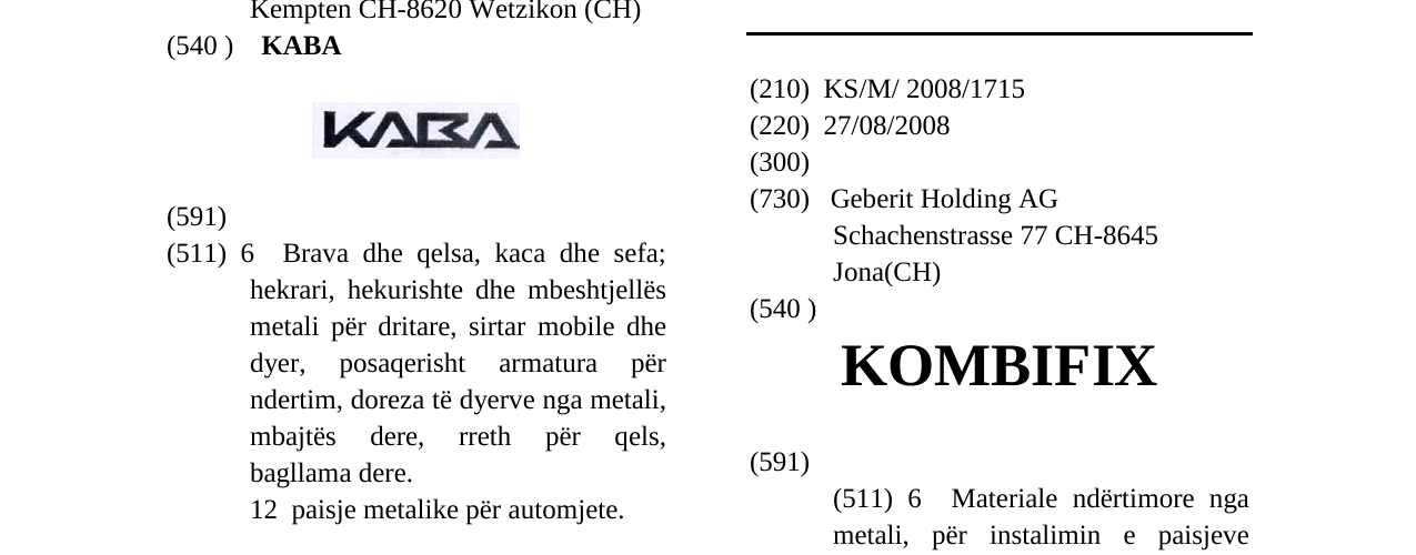 Zëri i markës KOMBIFIX në buletin