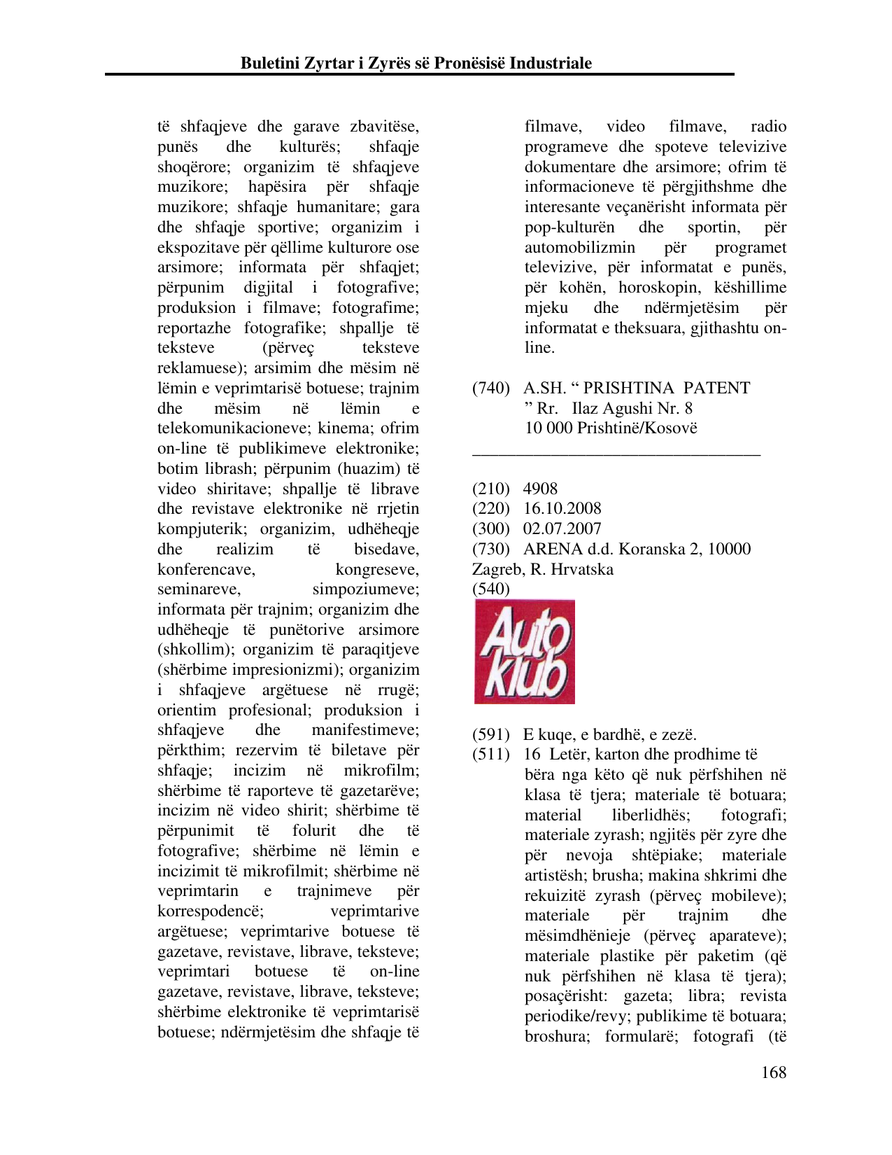 Faqja 168 e buletinit