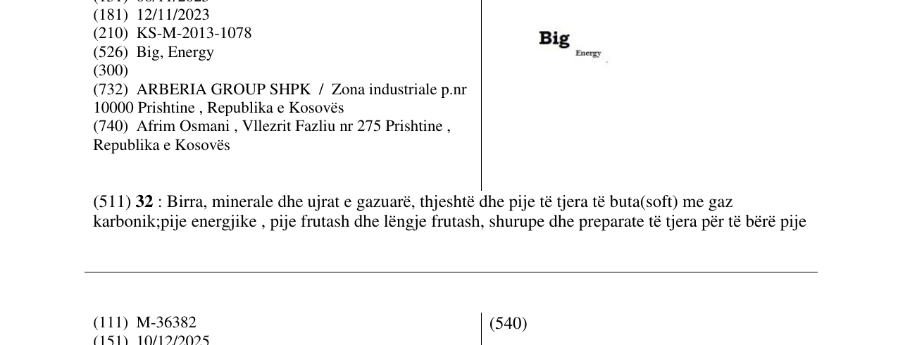 Zëri i markës Big Energy në buletin