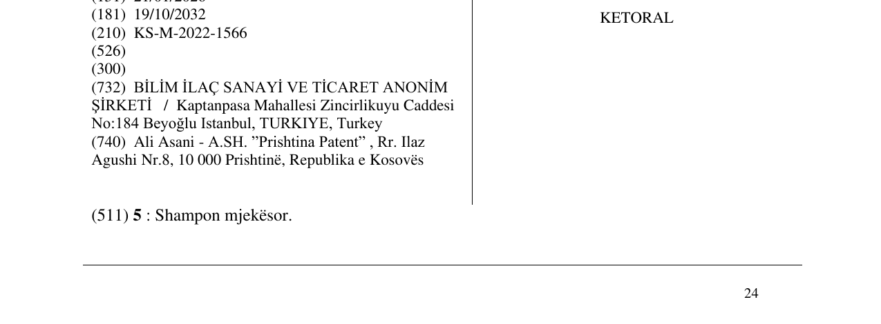 Zëri i markës KETORAL në buletin