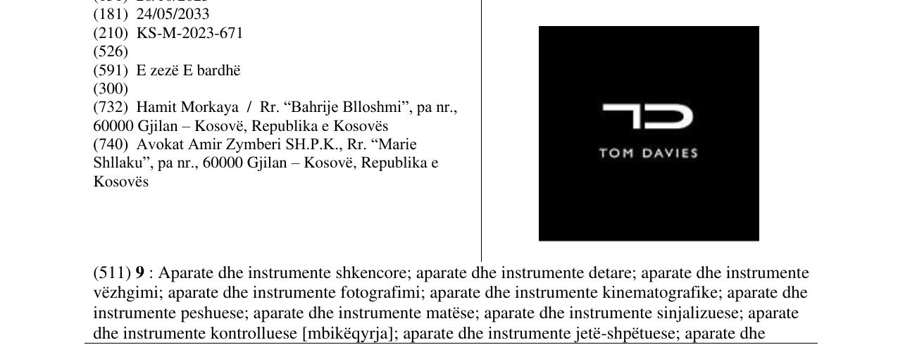 Zëri i markës TOM DAVIES në buletin