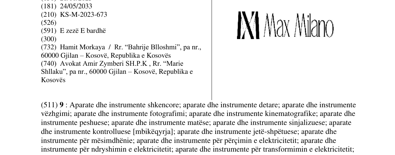 Zëri i markës MAX MILANO në buletin