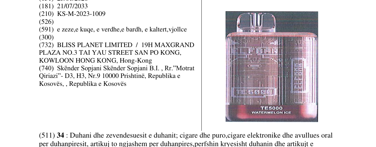 Zëri i markës TE5000 në buletin