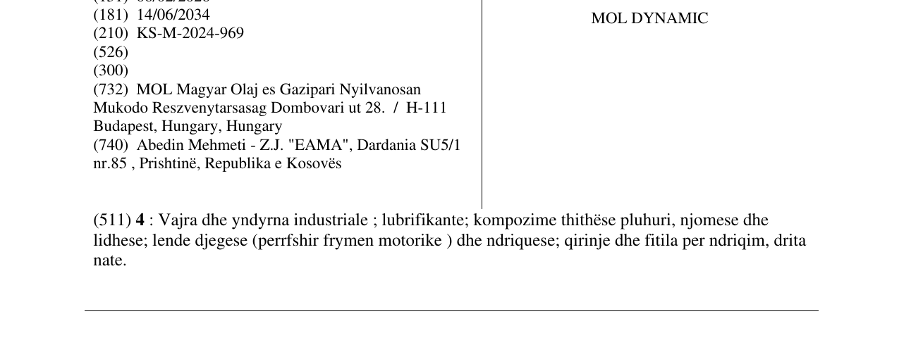 Zëri i markës MOL DYNAMIC në buletin