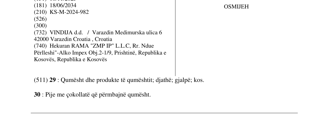 Zëri i markës OSMIJEH në buletin