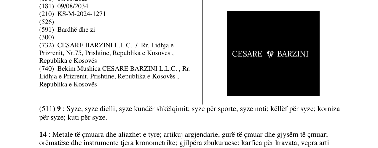 Zëri i markës CESARE BARZINI në buletin