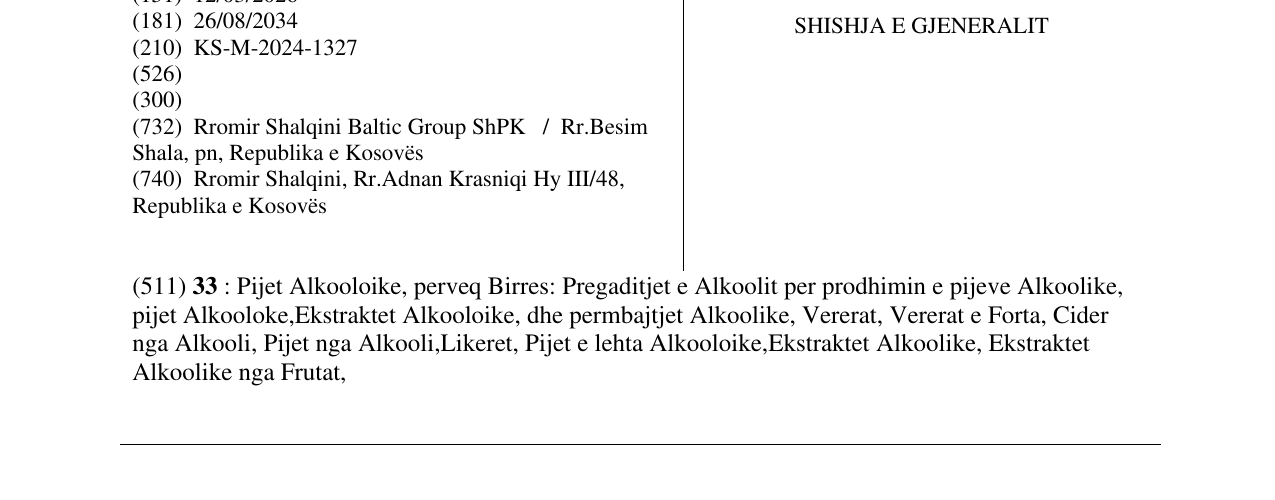 Zëri i markës SHISHJA E GJENERALIT në buletin
