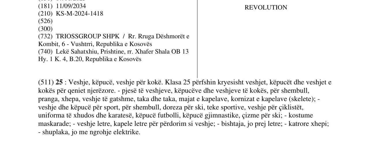 Zëri i markës REVOLUTION në buletin