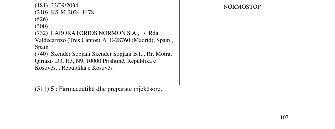 Zëri i markës NORMOSTOP në buletin