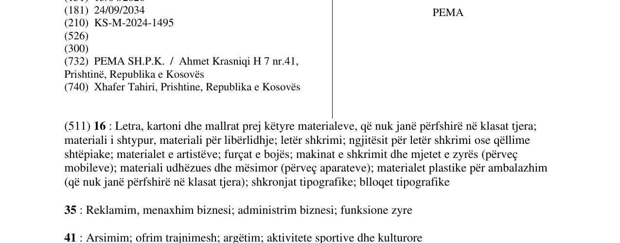 Zëri i markës PEMA në buletin