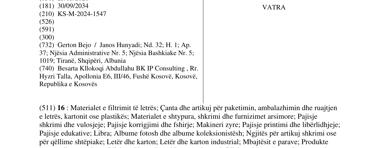 Zëri i markës VATRA në buletin